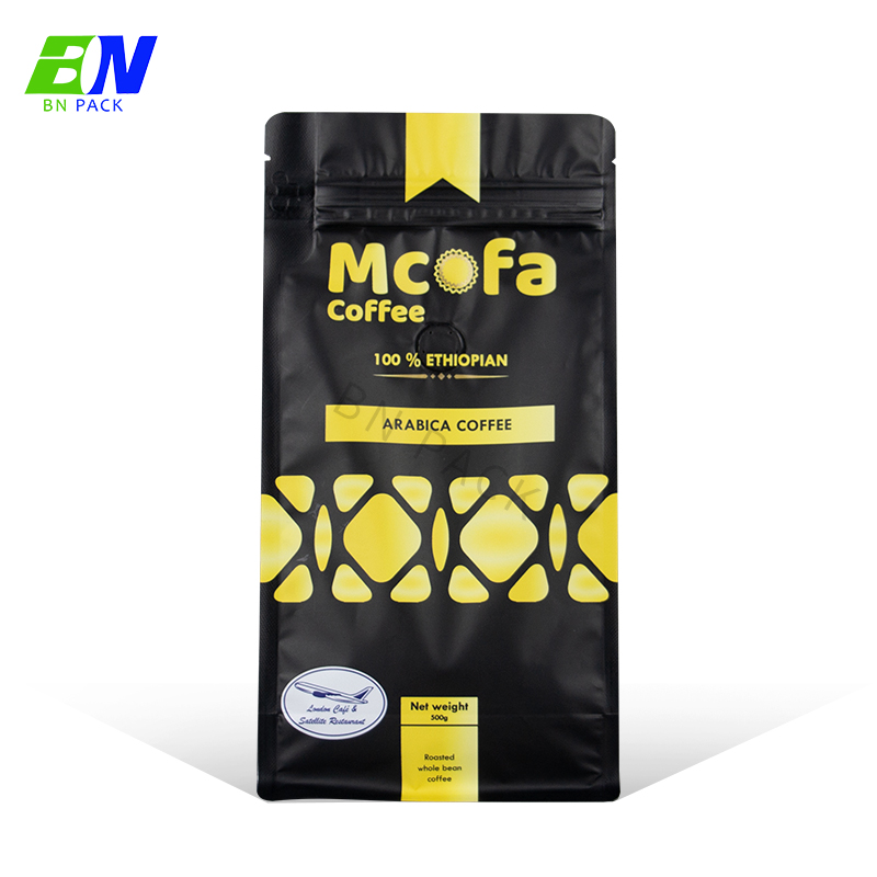 Hot Stamp Flat Bottom Pouch 250g บรรจุภัณฑ์ซองกาแฟเป็นมิตรกับสิ่งแวดล้อม