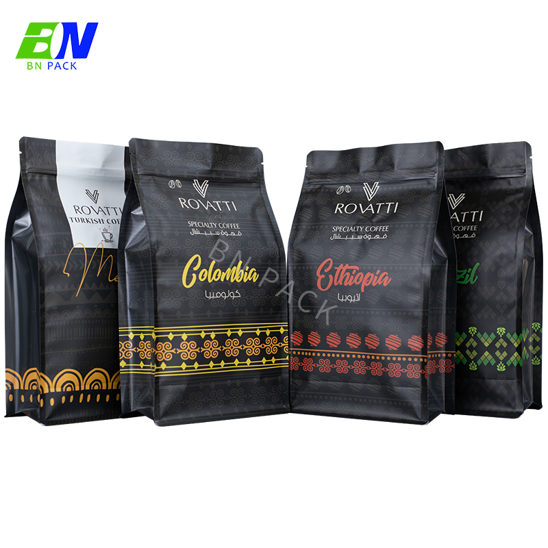 Hot Stamp Flat Bottom Pouch 250g บรรจุภัณฑ์ซองกาแฟเป็นมิตรกับสิ่งแวดล้อม