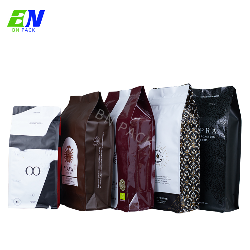 Hot Stamp Flat Bottom Pouch 250g บรรจุภัณฑ์ซองกาแฟเป็นมิตรกับสิ่งแวดล้อม